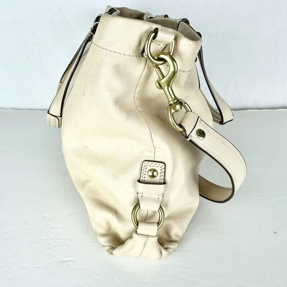 Coach Ashley Leather Carryall Satchel Purse Bone F15513